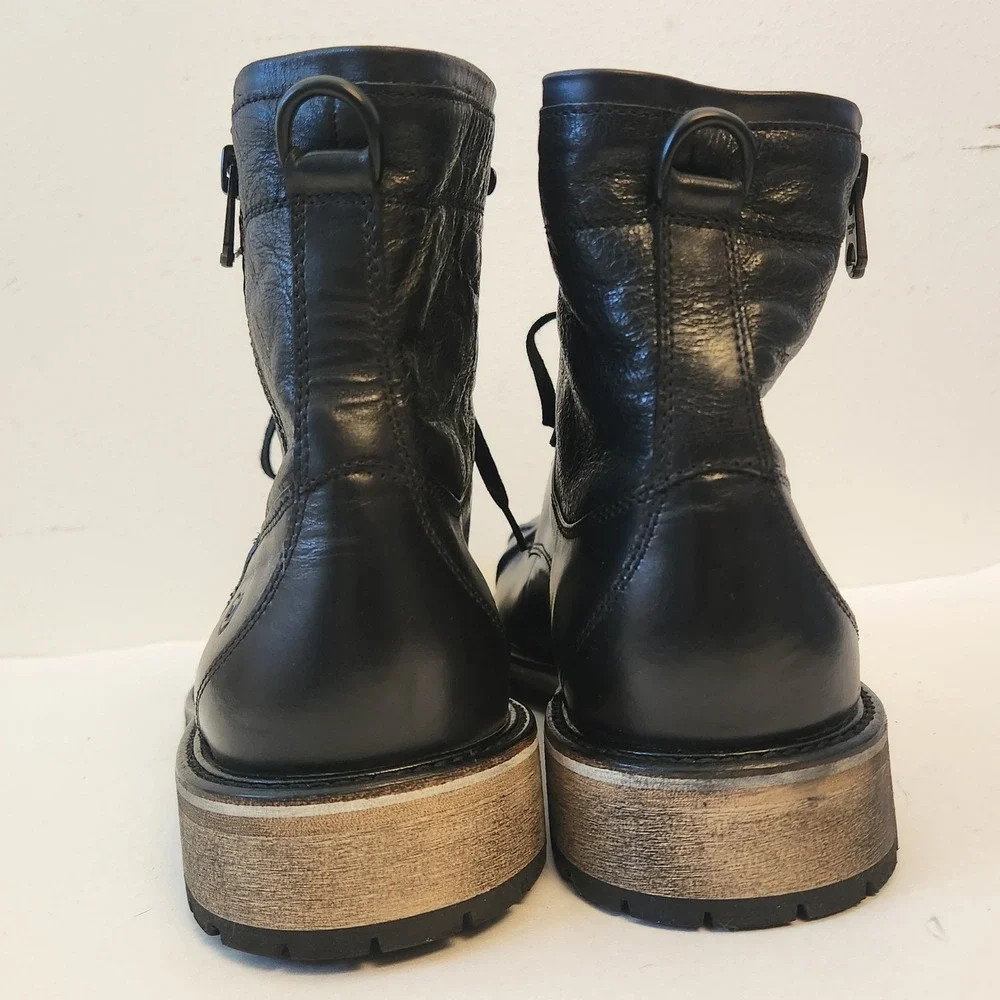 Andrew Marc AMRUTL Black Leather Faux Fur Lined Combat Boots Mens 11 USA 45 EUR